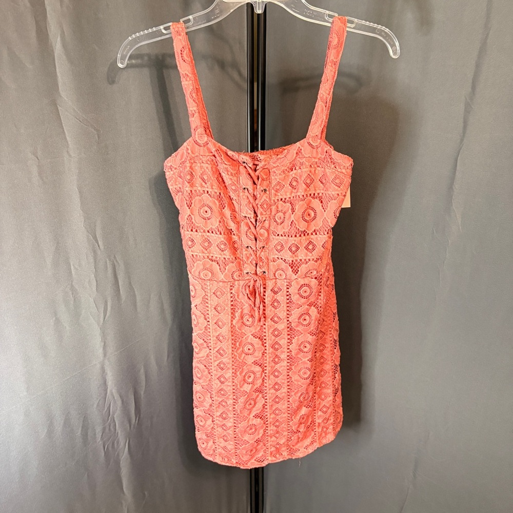 Aéropostale Coral Lace Mini Dress with Front-Tie Detail Size M